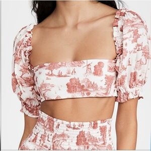 WeWoreWhat Coco Top In Vintage Voile Sage Multi Size:XS